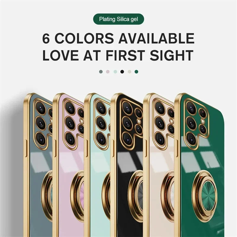 Luxury TPU Ring Holder Phone Case For Samsung Galaxy S25 S24 S23 S22 S21 S20 Note 20 Ultra Plus FE Shockproof Protect Back Cover