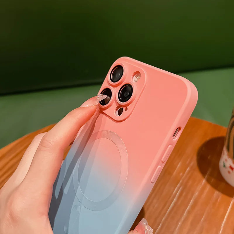 Comes With Lens Film Gradient Color Phone Case For IPhone 16 15 14 13 12 Pro Max 11 Silicone Shockproof Back Cover