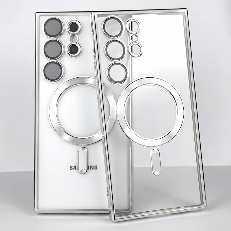Plating Transparent For Magsafe For Samsung Galaxy S21 S22 S23 S24 Ultra Plus Case magnetic Wireless charging Silicone Cover