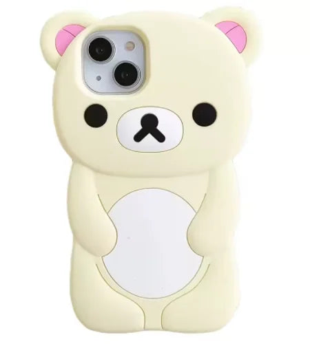 Cartoon Rilakkuma Bear Silicone Soft Cover Case For iPhone 16 15 14 13 12 11 Pro Max Plus Xs XR 6 7 8 Plus 5 5S 4 4S