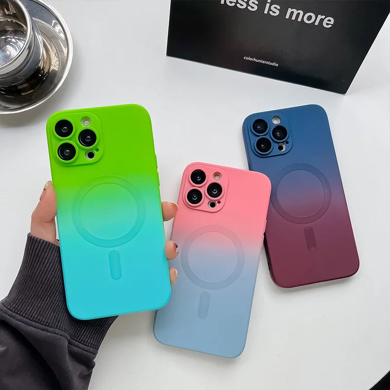 Comes With Lens Film Gradient Color Phone Case For IPhone 16 15 14 13 12 Pro Max 11 Silicone Shockproof Back Cover