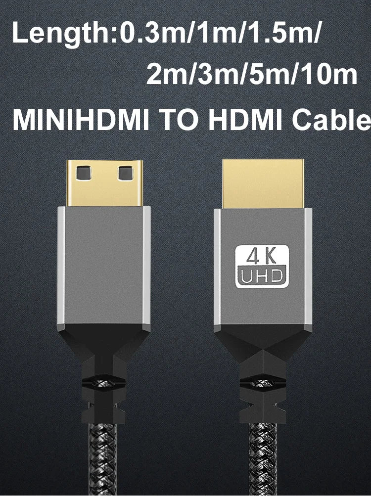Nylon MINI HDMI To HDMI Cable HDMI2.0 MINIHDMI Male A Male 4K 60HZ HD 1080P Adapter Converter 1M 2M 3M 5M 10M Wire TV Camera