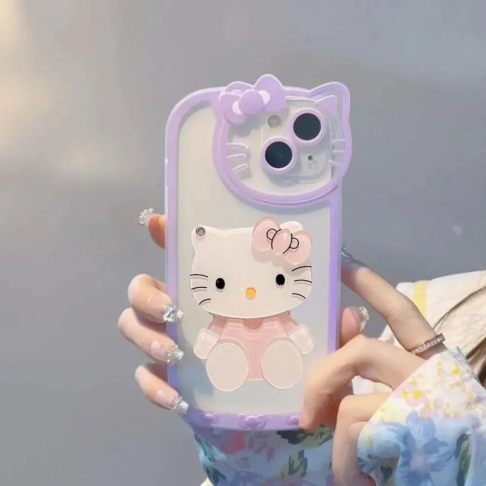 Cute Hello Kitty Kawaii 3D Mirror Y2K Cartoon Phone Case For iPhone 15 14 13 12 11 Pro Max XR XS Max 7 8 Plus Lucky Cute Cover