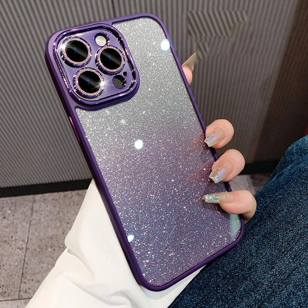 Glitter Diamond Camera Protection Transparent Armor Case For iPhone 15 14 12 11 13 Pro Max Plus Shockproof Hard Acylic Cover