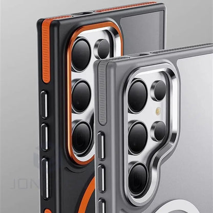 Magnetic Non-slip Bumper Armor Case For Samsung Galaxy S25 S24 S22 Ultra S23 Plus For Magsafe Wireless Charge Shockproof Cover