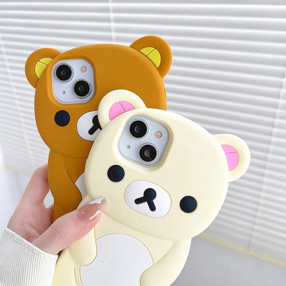Cartoon Rilakkuma Bear Silicone Soft Cover Case For iPhone 16 15 14 13 12 11 Pro Max Plus Xs XR 6 7 8 Plus 5 5S 4 4S