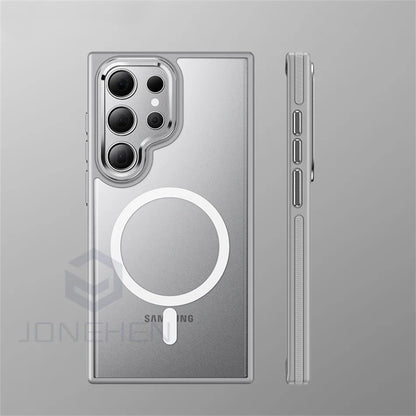 Magnetic Non-slip Bumper Armor Case For Samsung Galaxy S25 S24 S22 Ultra S23 Plus For Magsafe Wireless Charge Shockproof Cover
