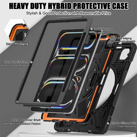 Shockproof Case For iPad Pro 11 12.9 13 M2 M4 2024 Cover iPad Air 13'' 11'' 2025 4th 5th 10.9 11th 11 Funda Coque+Shoulder Strap
