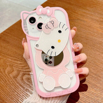 Cute Hello Kitty Kawaii 3D Mirror Y2K Cartoon Phone Case For iPhone 15 14 13 12 11 Pro Max XR XS Max 7 8 Plus Lucky Cute Cover
