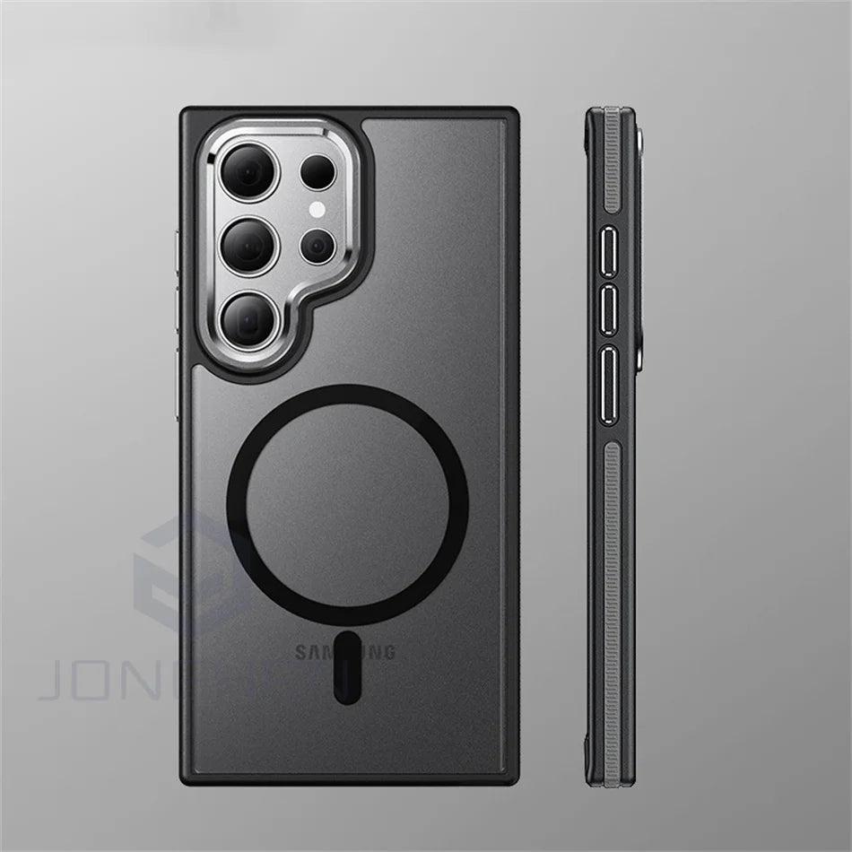 Magnetic Non-slip Bumper Armor Case For Samsung Galaxy S25 S24 S22 Ultra S23 Plus For Magsafe Wireless Charge Shockproof Cover