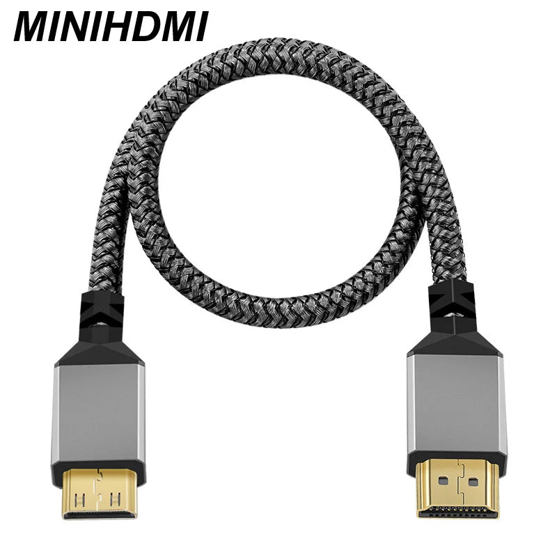 Nylon MINI HDMI To HDMI Cable HDMI2.0 MINIHDMI Male A Male 4K 60HZ HD 1080P  Adapter Converter 1M 2M 3M 5M 10M Wire TV Camera