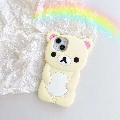 Cartoon Rilakkuma Bear Silicone Soft Cover Case For iPhone 16 15 14 13 12 11 Pro Max Plus Xs XR 6 7 8 Plus 5 5S 4 4S