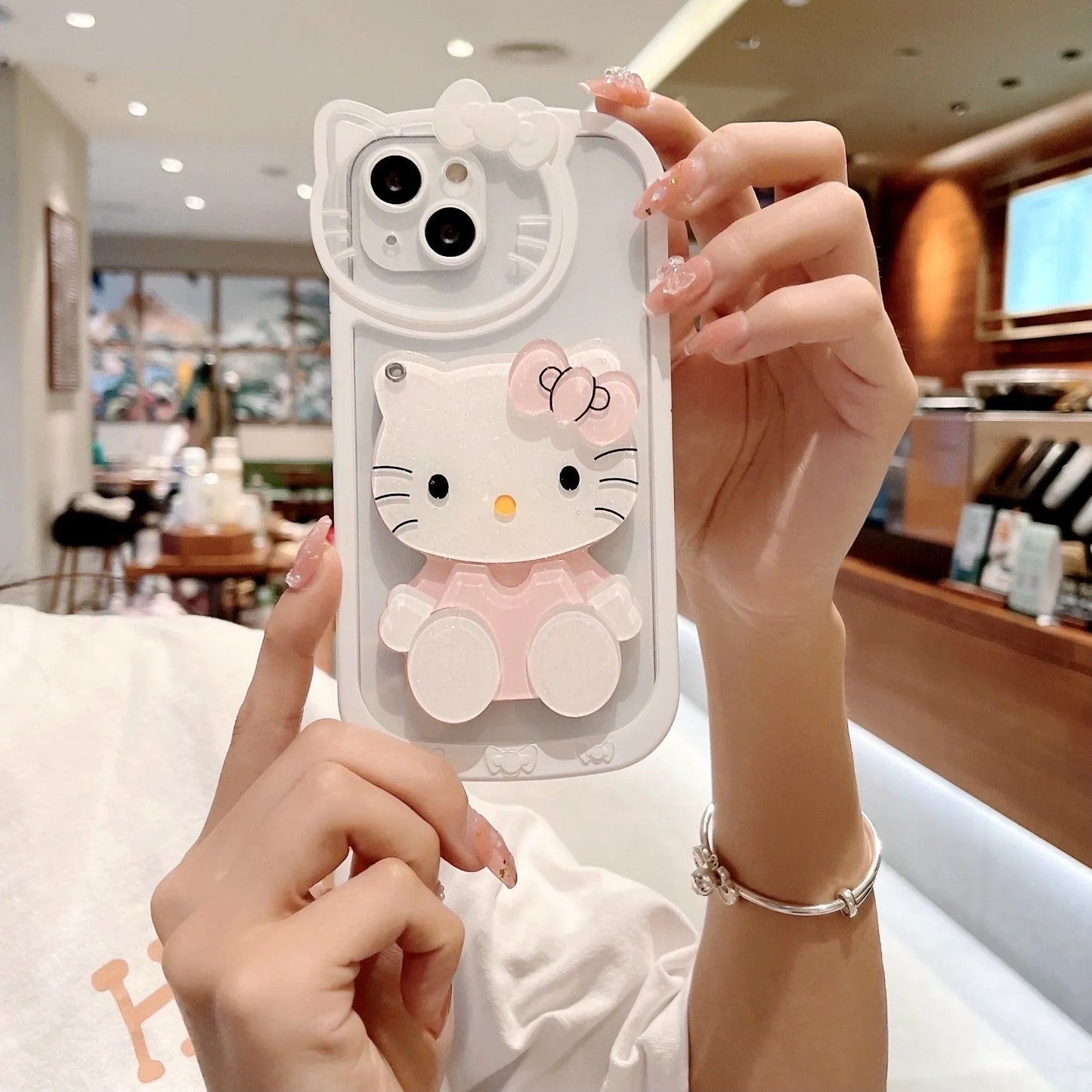 Cute Hello Kitty Kawaii 3D Mirror Y2K Cartoon Phone Case For iPhone 15 14 13 12 11 Pro Max XR XS Max 7 8 Plus Lucky Cute Cover