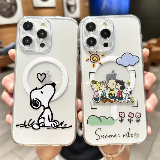 Cartoon Snoopies line Magsafe Magnetic Phone Case For Samsung Galaxy S20 S21 S22 S23 S24 S25 Ultra Plus FE luxury Clear Cover