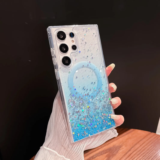 Gradient Glitter Clear Silicone Magnetic Case For Samsung Galaxy S25 S24 S23 S22 Plus Ultra S23FE For Magsafe Shockproof Cover