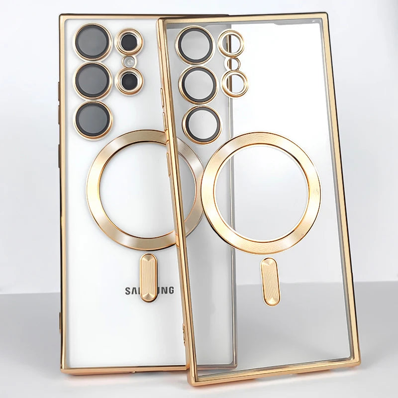 Plating Transparent For Magsafe For Samsung Galaxy S21 S22 S23 S24 Ultra Plus Case magnetic Wireless charging Silicone Cover