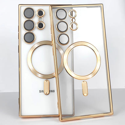 Plating Transparent For Magsafe For Samsung Galaxy S21 S22 S23 S24 Ultra Plus Case magnetic Wireless charging Silicone Cover