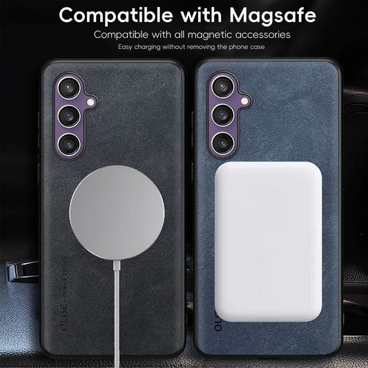 Magnetic For Magsafe Leather Case For Samsung Galaxy S25 S24 S23 S22 Ultra S23 S24 FE Luxury Wireless Charge Phone Back Cover