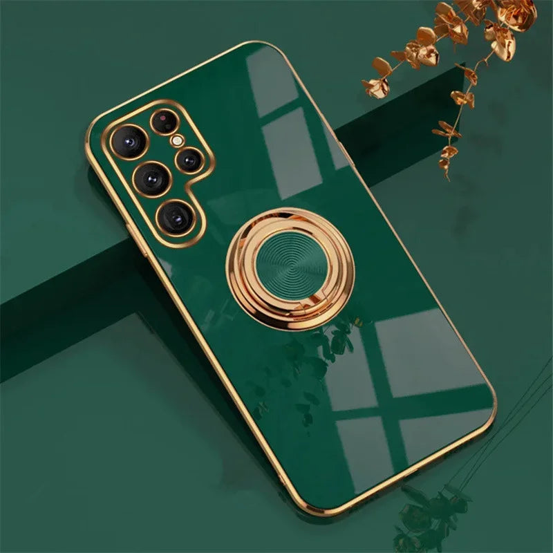 Luxury TPU Ring Holder Phone Case For Samsung Galaxy S25 S24 S23 S22 S21 S20 Note 20 Ultra Plus FE Shockproof Protect Back Cover
