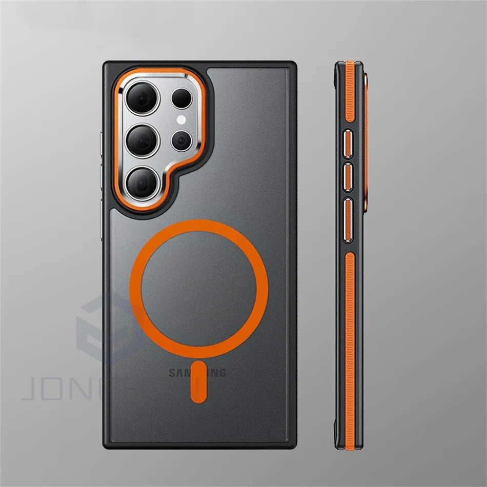 Magnetic Non-slip Bumper Armor Case For Samsung Galaxy S25 S24 S22 Ultra S23 Plus For Magsafe Wireless Charge Shockproof Cover