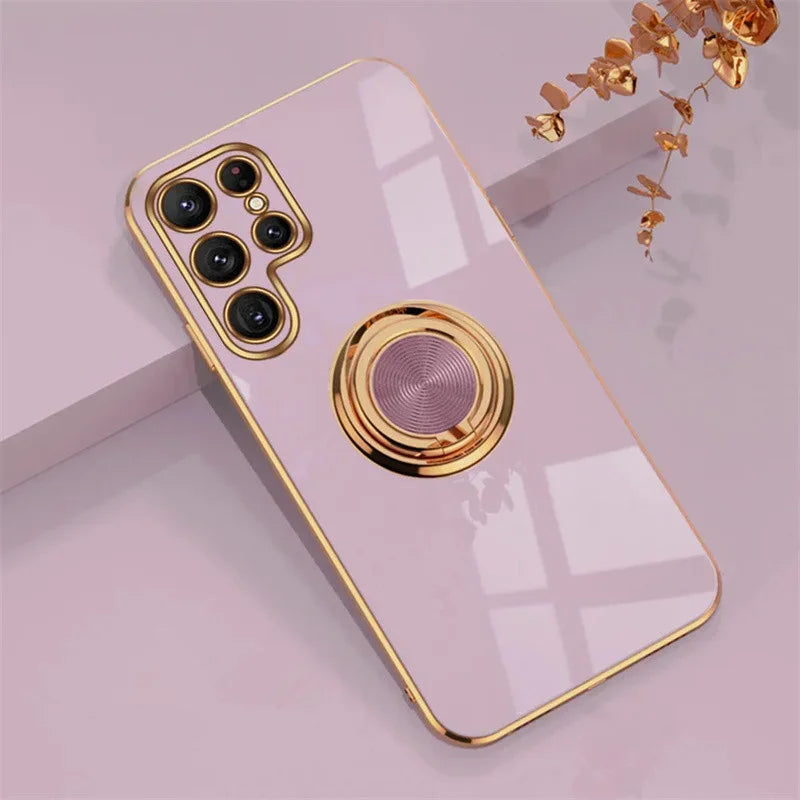 Luxury TPU Ring Holder Phone Case For Samsung Galaxy S25 S24 S23 S22 S21 S20 Note 20 Ultra Plus FE Shockproof Protect Back Cover