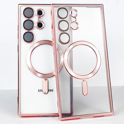 Plating Transparent For Magsafe For Samsung Galaxy S21 S22 S23 S24 Ultra Plus Case magnetic Wireless charging Silicone Cover