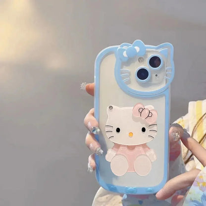 Cute Hello Kitty Kawaii 3D Mirror Y2K Cartoon Phone Case For iPhone 15 14 13 12 11 Pro Max XR XS Max 7 8 Plus Lucky Cute Cover