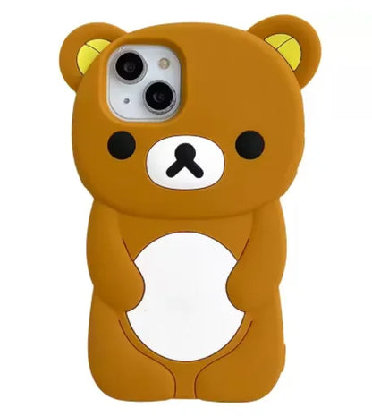 Cartoon Rilakkuma Bear Silicone Soft Cover Case For iPhone 16 15 14 13 12 11 Pro Max Plus Xs XR 6 7 8 Plus 5 5S 4 4S