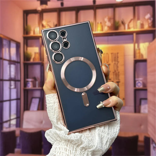 Luxury Soft Silicone Plating For Magsafe Magnetic Case For Samsung S25 S24 S23 S22 S21 S20 Ultra Plus FE Note20 A05S A55 A35 5G