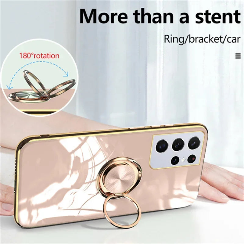 Luxury TPU Ring Holder Phone Case For Samsung Galaxy S25 S24 S23 S22 S21 S20 Note 20 Ultra Plus FE Shockproof Protect Back Cover