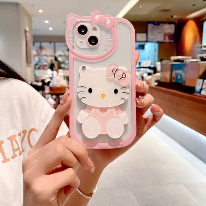 Cute Hello Kitty Kawaii 3D Mirror Y2K Cartoon Phone Case For iPhone 15 14 13 12 11 Pro Max XR XS Max 7 8 Plus Lucky Cute Cover