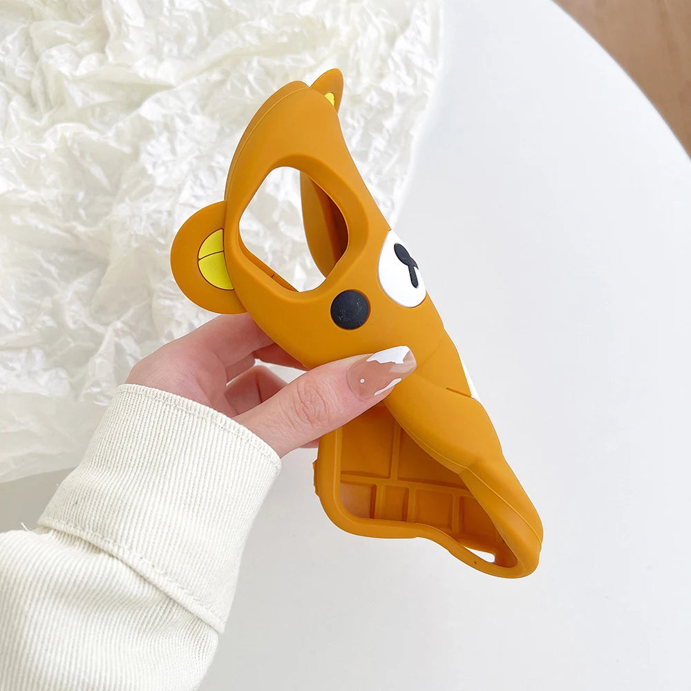 Cartoon Rilakkuma Bear Silicone Soft Cover Case For iPhone 16 15 14 13 12 11 Pro Max Plus Xs XR 6 7 8 Plus 5 5S 4 4S