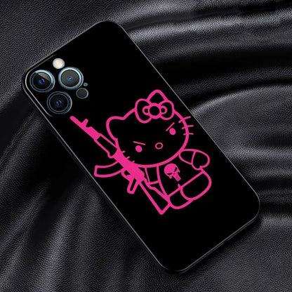 Phone Case For iPhone 11 12 13 14 Pro Max Mini XS XR X 8 7 6S 6 15 se Plus Black Silicone Cover Fundas Cute Cool Hello Kitty Cat