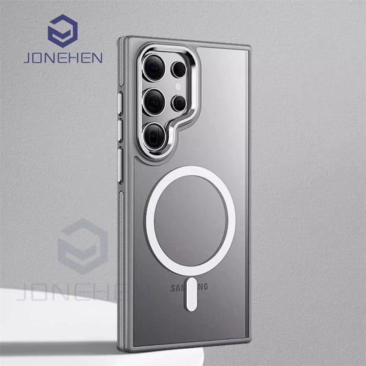 Magnetic Non-slip Bumper Armor Case For Samsung Galaxy S25 S24 S22 Ultra S23 Plus For Magsafe Wireless Charge Shockproof Cover